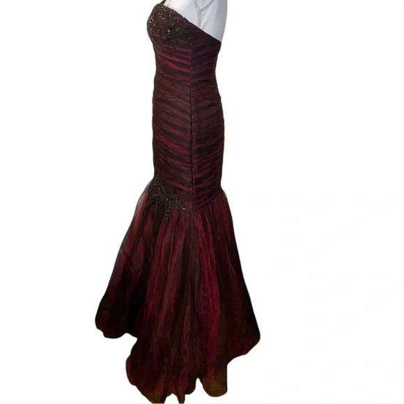 Y2K Alyce Prom Pink Brown Beaded Mermaid Prom Dress Maxi Gown Fairy Size 6